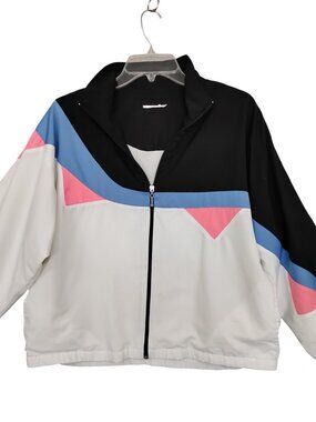 Vintage 90s Colorblock Windbraker Jacket Size Medium Full Zipper Lined Pockets